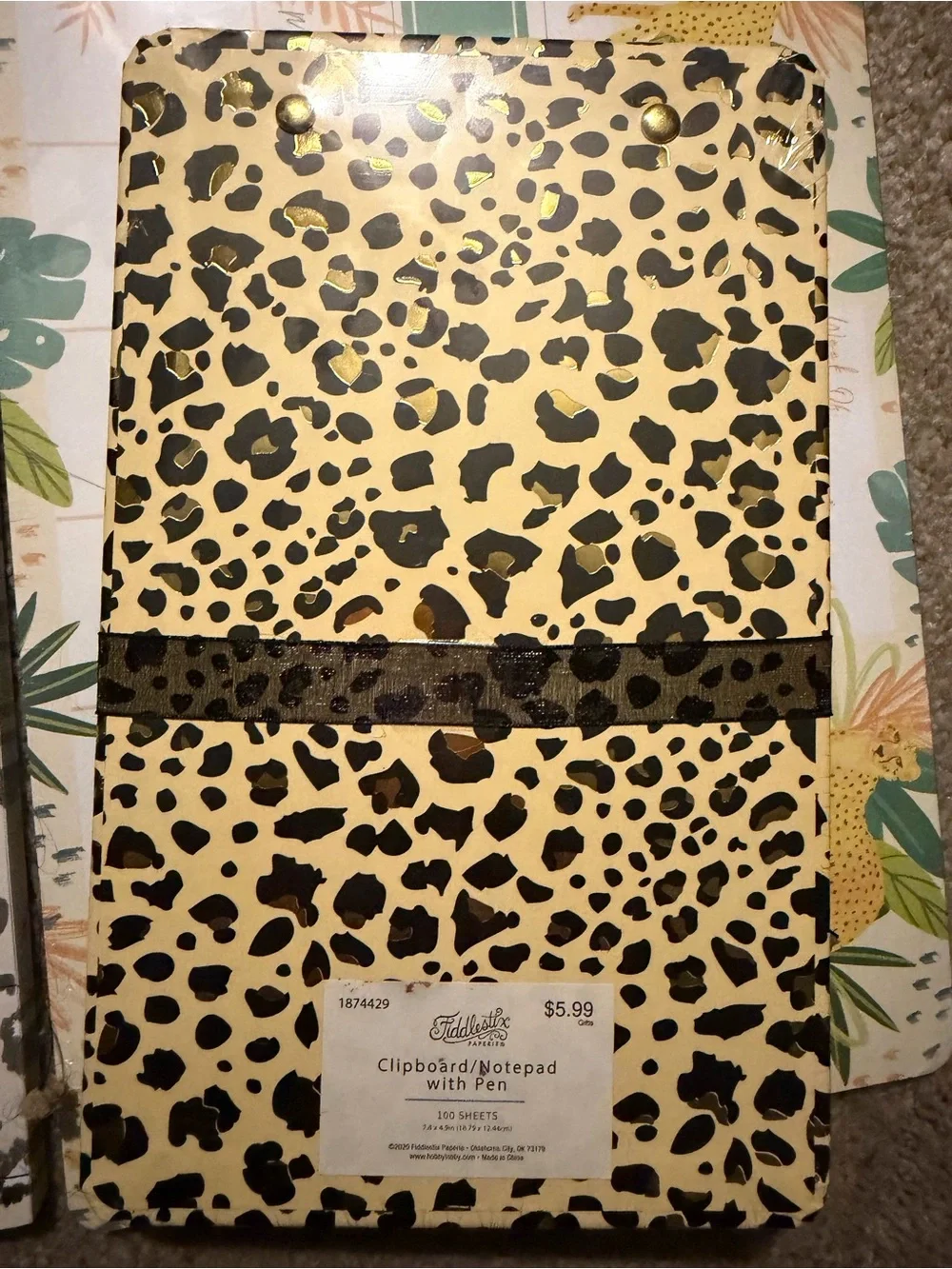 Leopard Black Ribbon-Wrapped Notepad with Pen - Women Accessories
